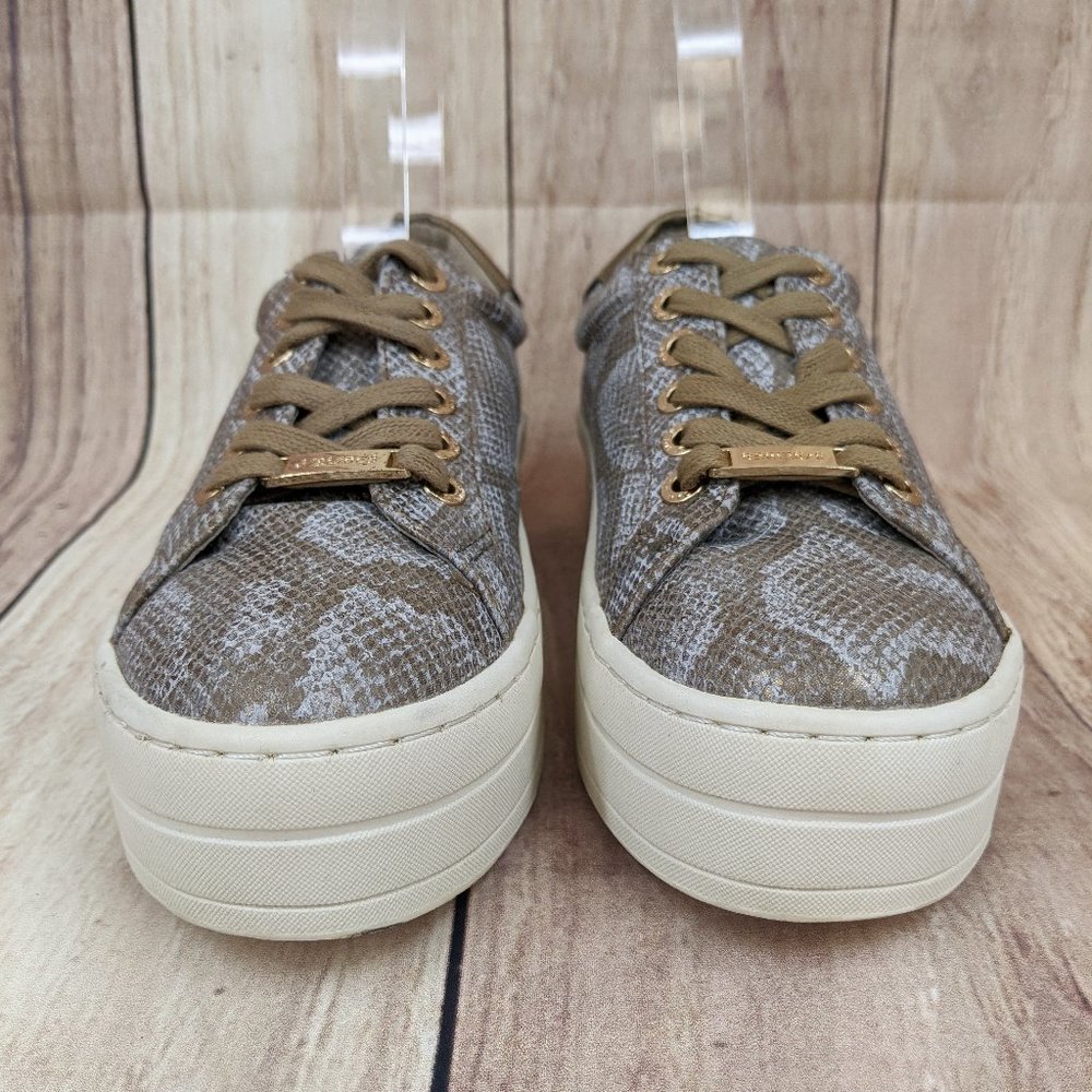 J/SLIDES Metallic Gold Snakeskin Lace Up Platform Sneakers Sz 6 - Picture 4 of 10